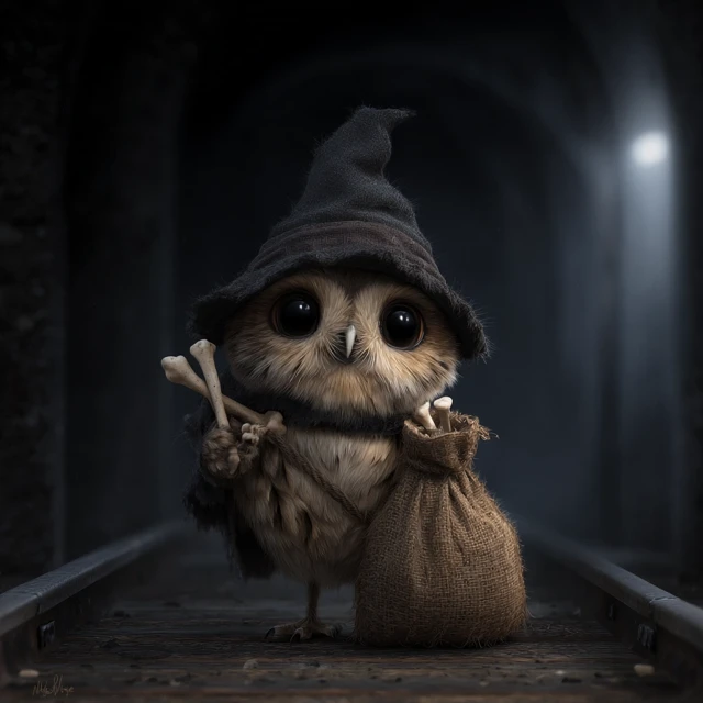 Cute Wizard Owl with Bones and Hat Digital Art