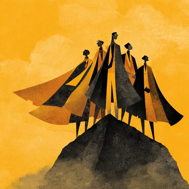 Powerful Figures on a Mountain Peak Illustration
