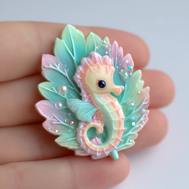 Kawaii Seahorse Brooch Polymer Clay Art