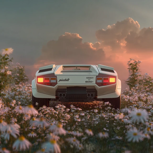Lamborghini Countach in Daisy Field Dreamy Photo