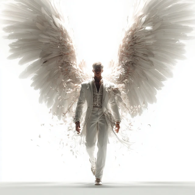 Majestic Angel in Modern White Outfit
