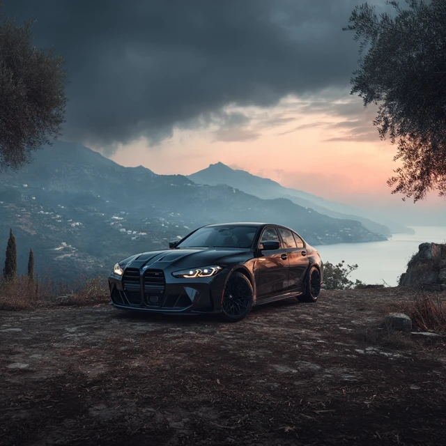2024 BMW M3 on a Hillside View