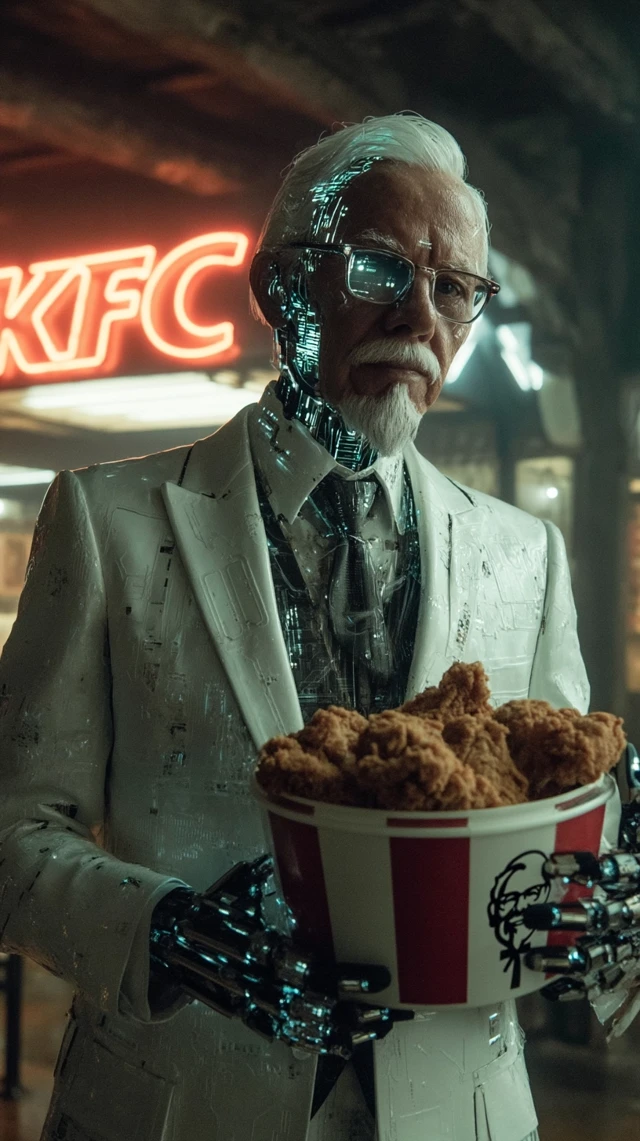 Cyberpunk Colonel Sanders: Fried Chicken in 2100
