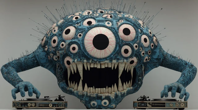 Grotesque Eye Monster DJing on Turntables