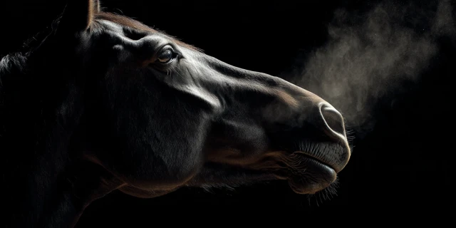 Black Stallion Breathing Steam Photography