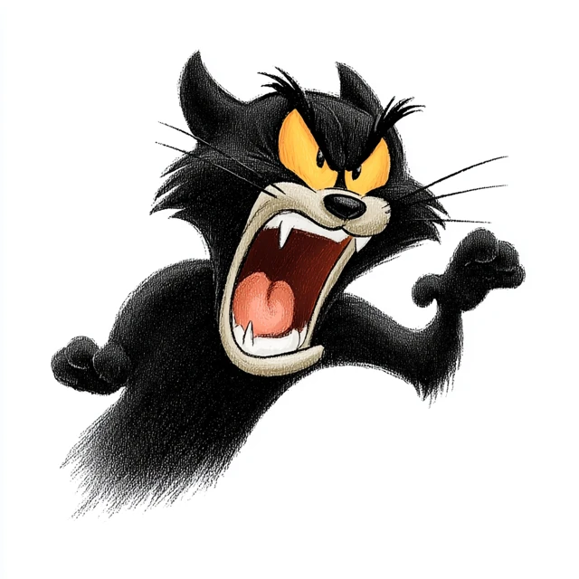 Angry Black Cat Kicks Out Rats Cartoon Illustration