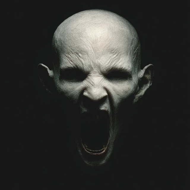 Screaming Horror Head with Black Eyes