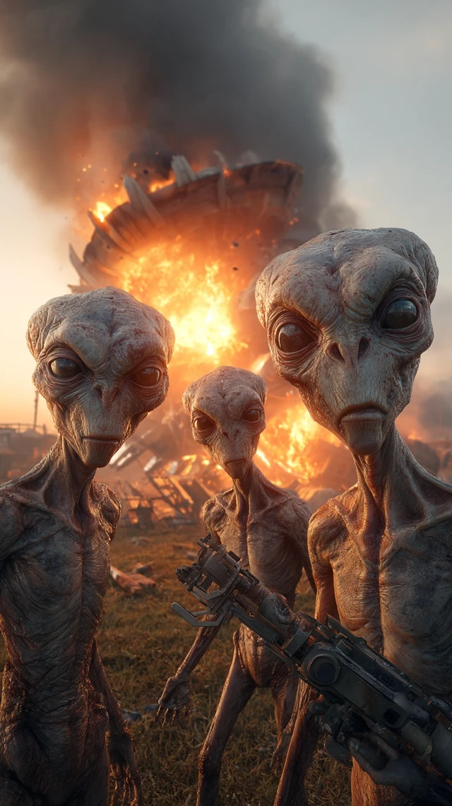 Alien Crash Landing Photo Realistic Sci Fi Art