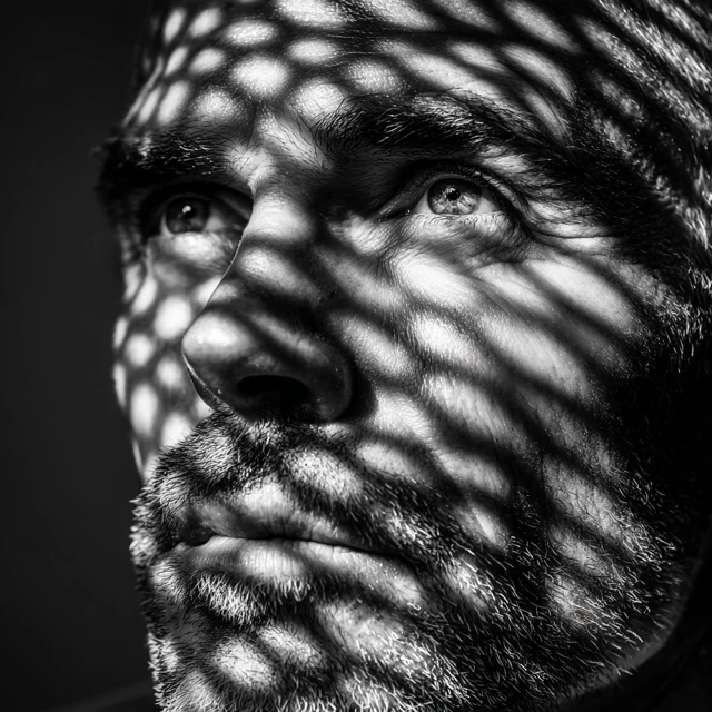 Contemplative Man in Black and White Portrait