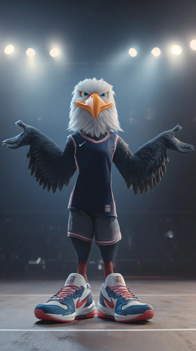 Athletic Bald Eagle on Basketball Court 3D Render