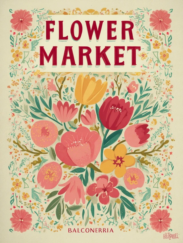 Flower Market Retro Poster Floral Design