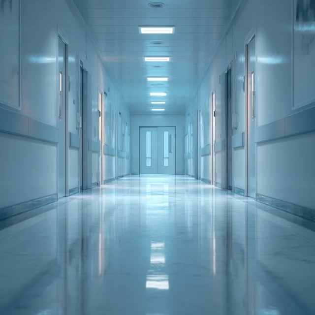 Hospital Corridor in Blue Hues