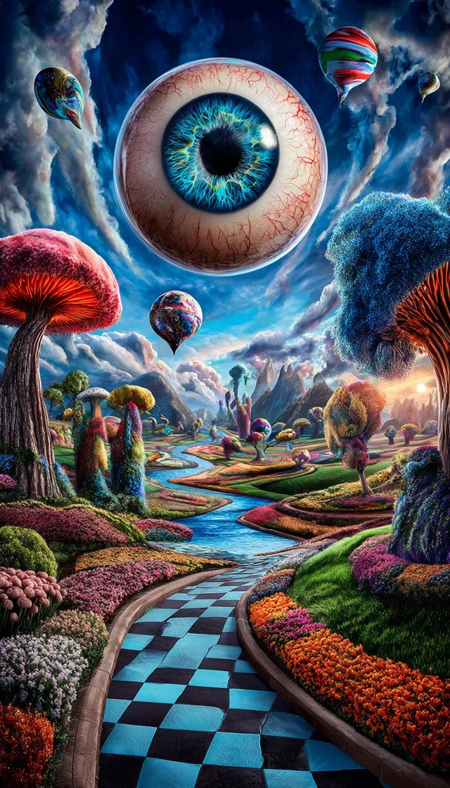 Psychedelic Landscape Giant Eyeball Dreamy Garden