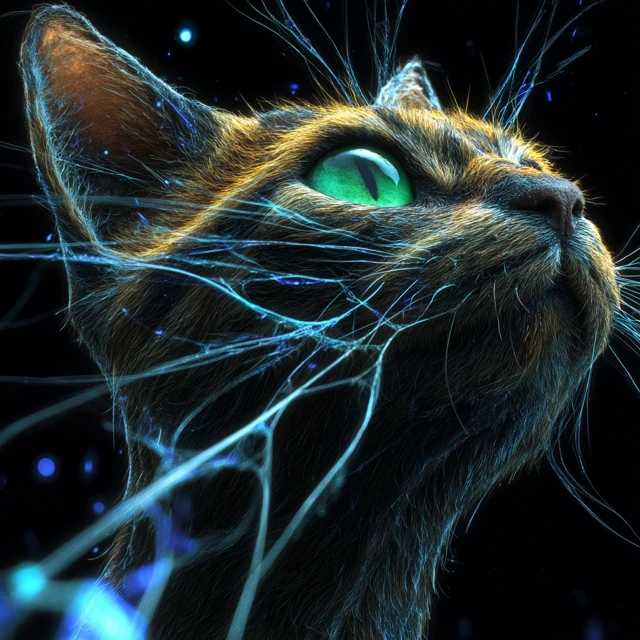 Electric Cat Glowing Eyes Art Illustration