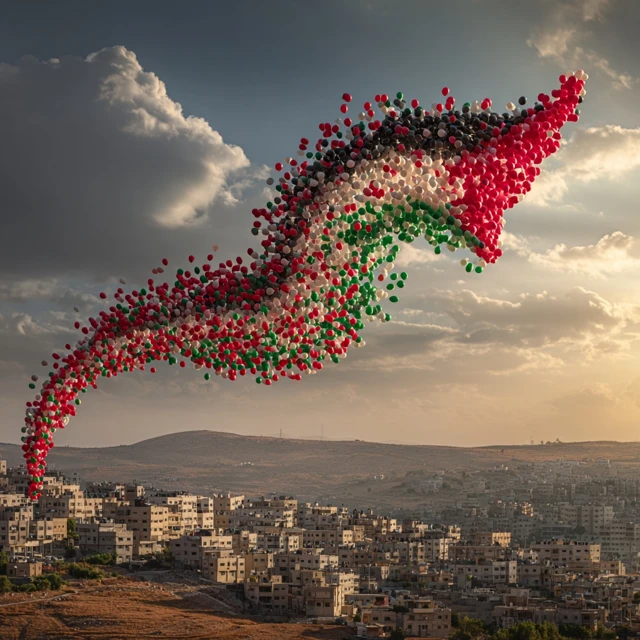 Palestine Flag Balloons Over Border Hope and Freedom