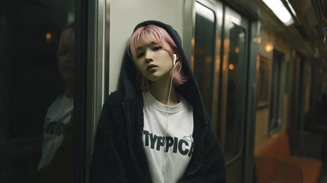 Japanese Woman on Subway at Night - Moody Photography