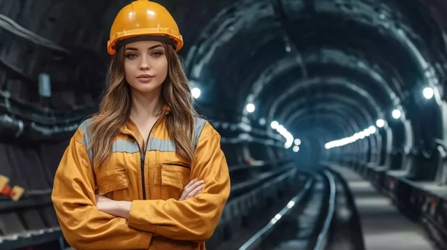 Female Engineer in Subway Tunnel