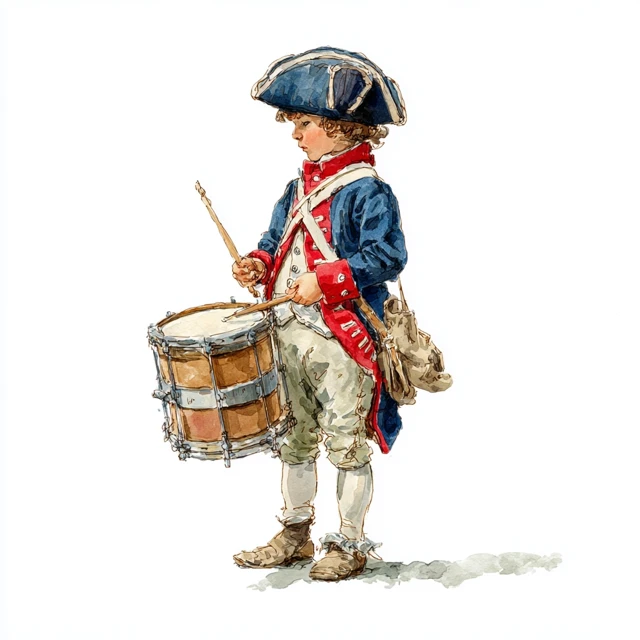 Revolutionary War Drummer Boy Watercolor Illustration