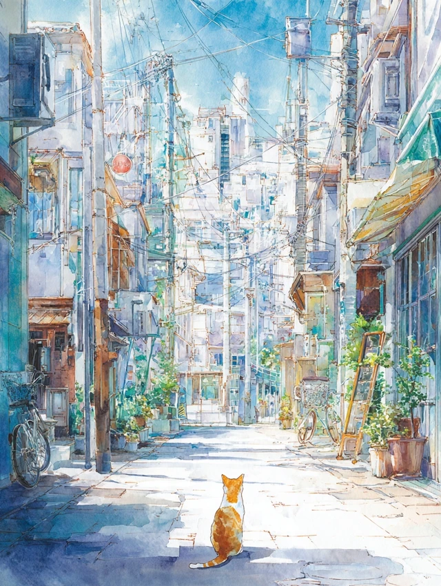 Watercolor Cats in Onomichi Town