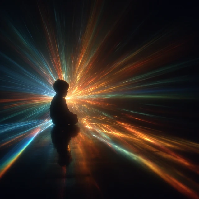 Boy with Glowing Orb Colorful Light Illustration