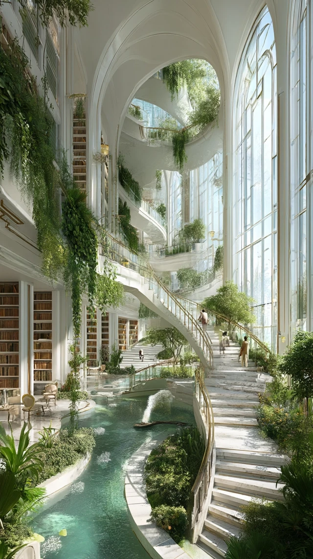 Future Tech Library with Greenery Architecture