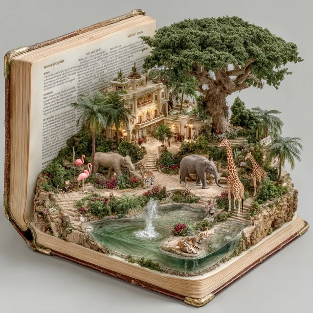 Miniature Zoo in an Open Book