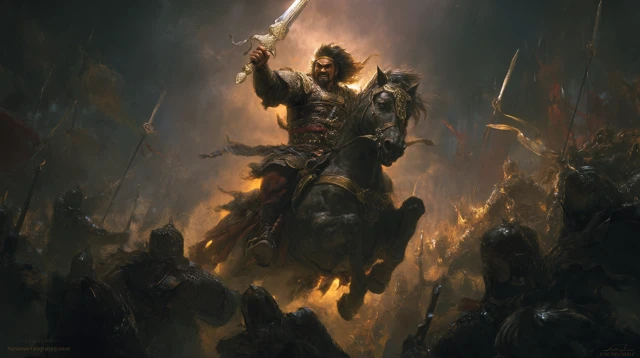 Genghis Khan in Battle Epic Painting