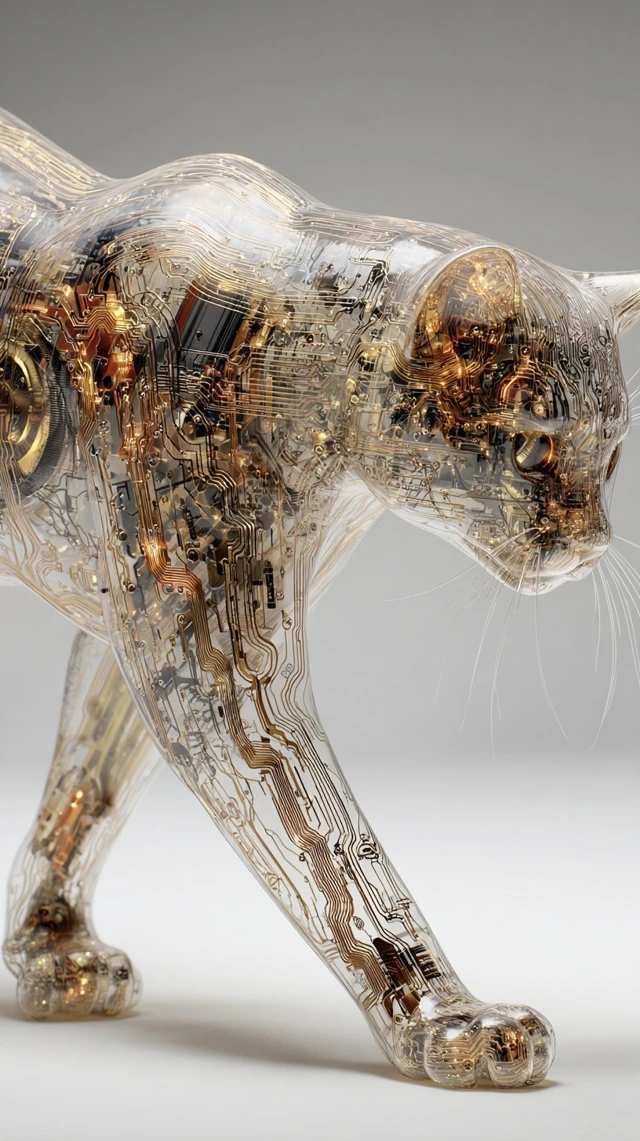 Cyberpunk Cat Futuristic Circuitry Art 8K