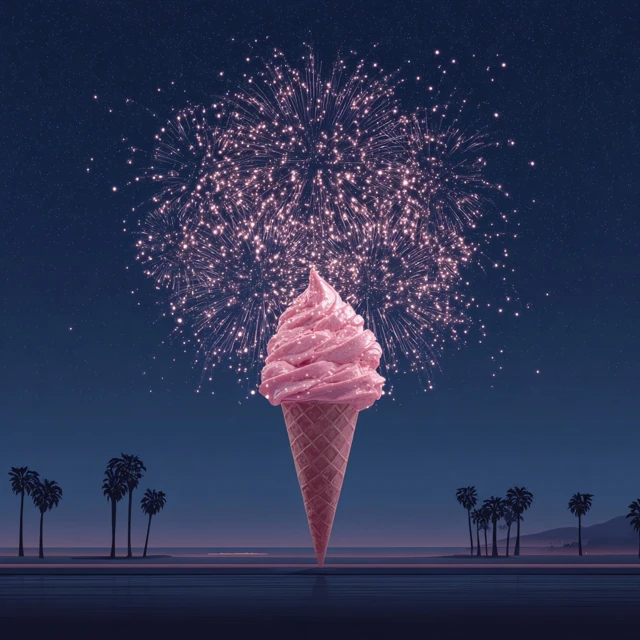 Ice Cream Fireworks Night Sky Illustration