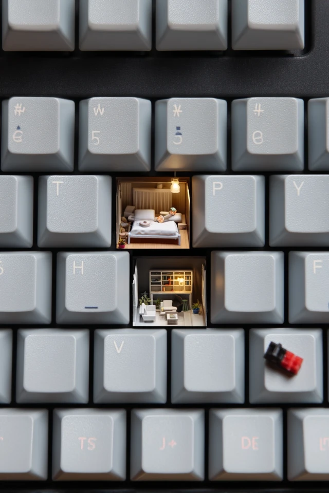 Miniature Bedrooms Inside Keyboard Keycaps