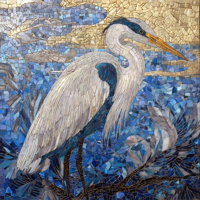 Heron Mosaic Art in Tiffany Style