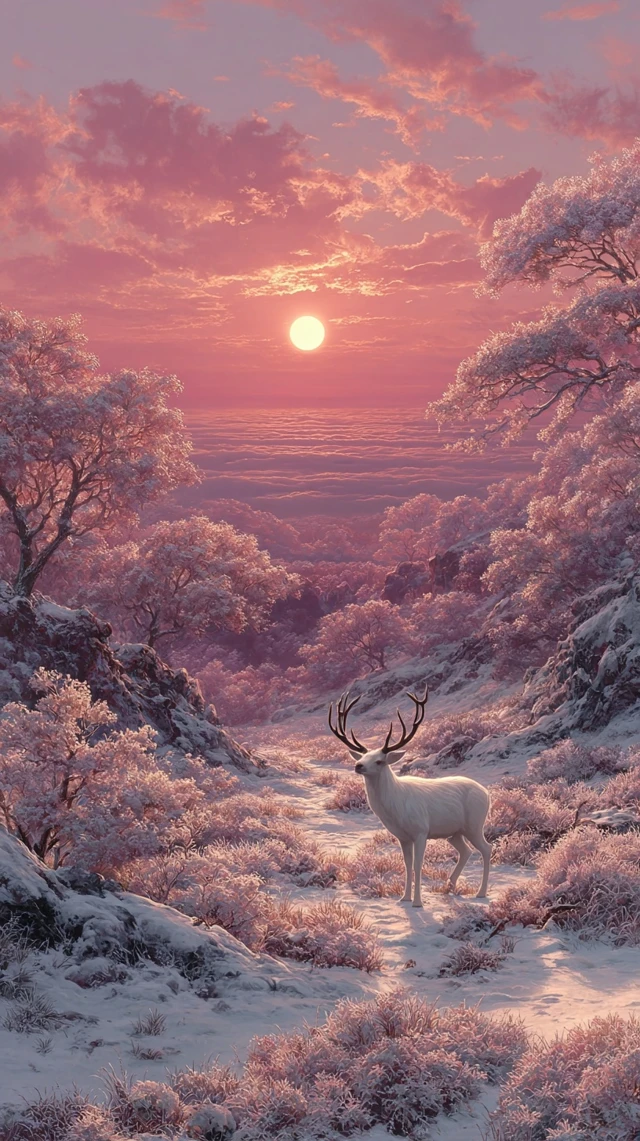 Enchanted Winter Landscape with Albino Deer