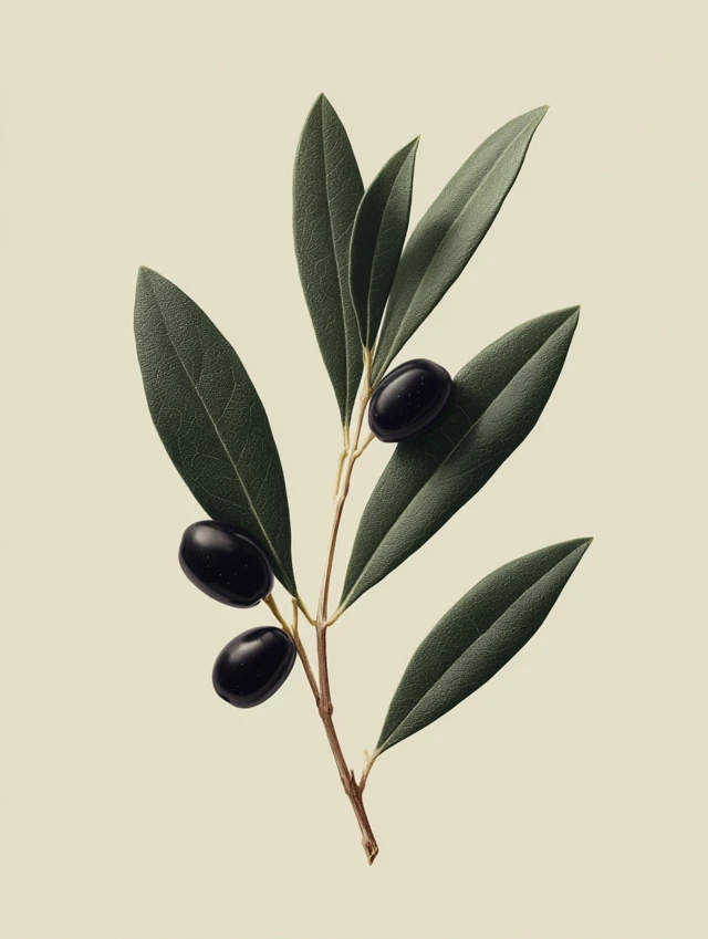 Photorealistic Olive Branch Illustration for Botany