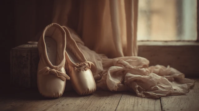 Ballet Shoes on Wooden Floor Studio Lighting