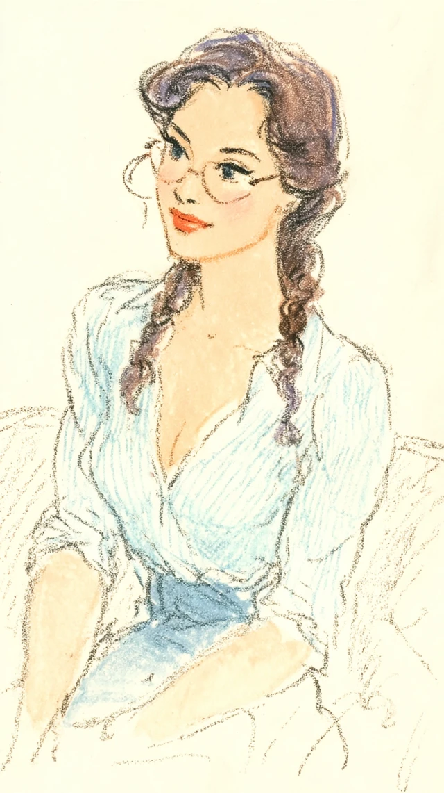 Woman in Checkered Shirt Don Bluth Style Illustration