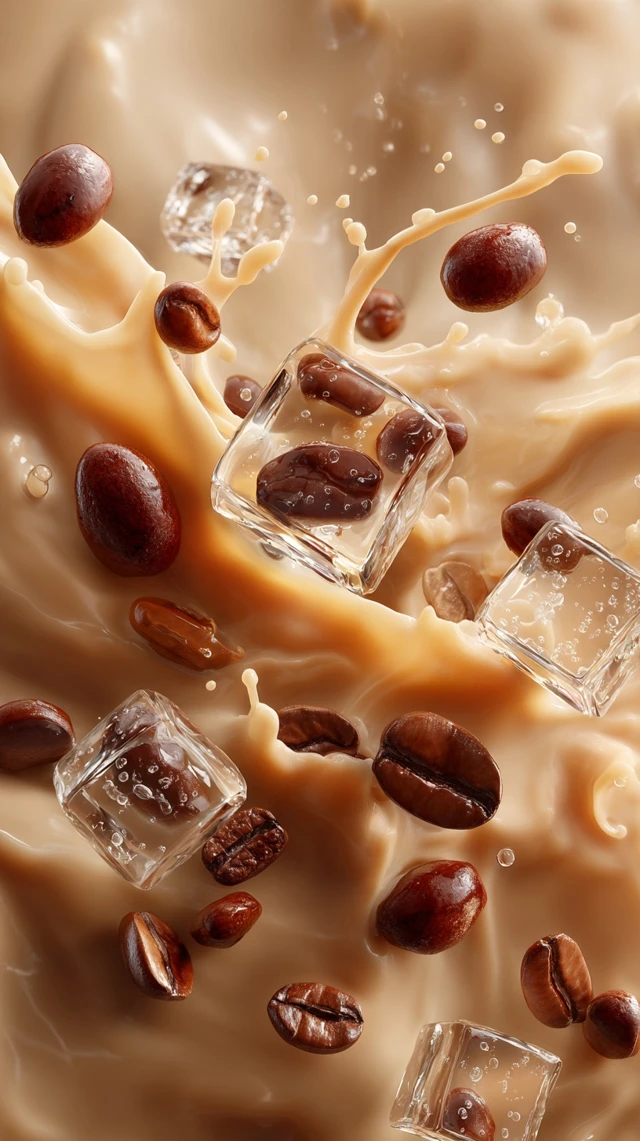 Iced Coffee Beans and Ice Cubes Delicious Drink