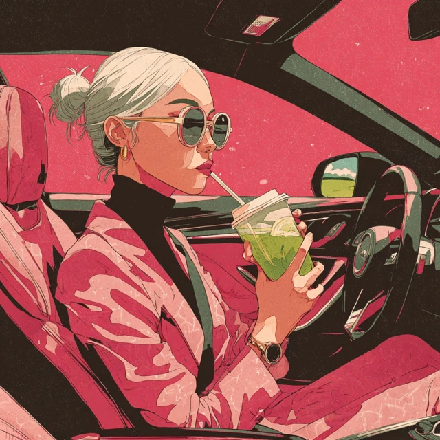 LA Girl Driving Luxury Car Matcha Latte