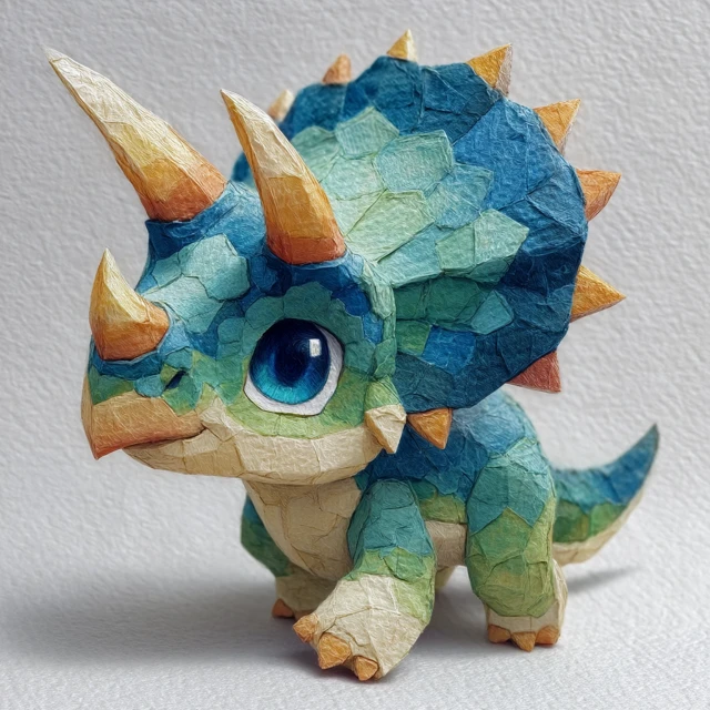 Cute Anime Triceratops Papercraft Illustration
