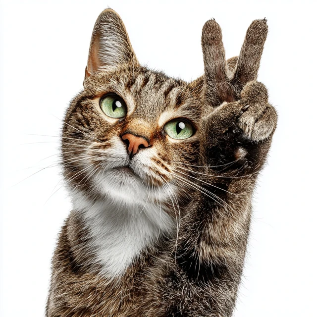 Cat Giving Peace Sign Realistic Photo