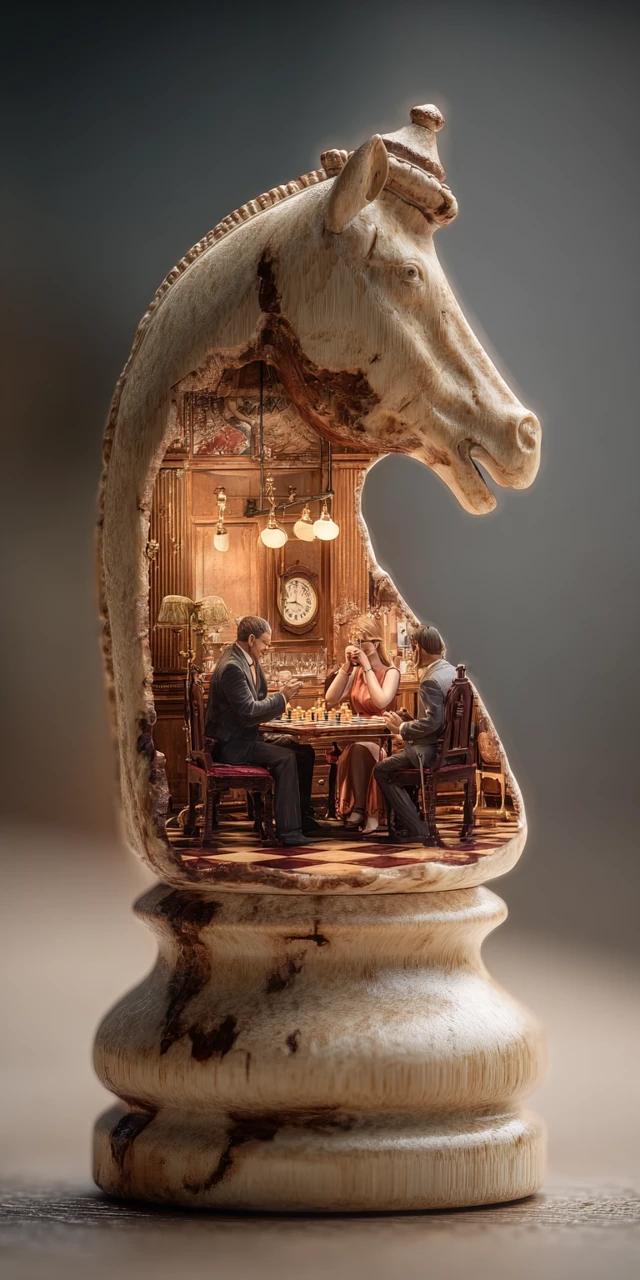 Chess Knight Piece Miniature Chess Club Scene