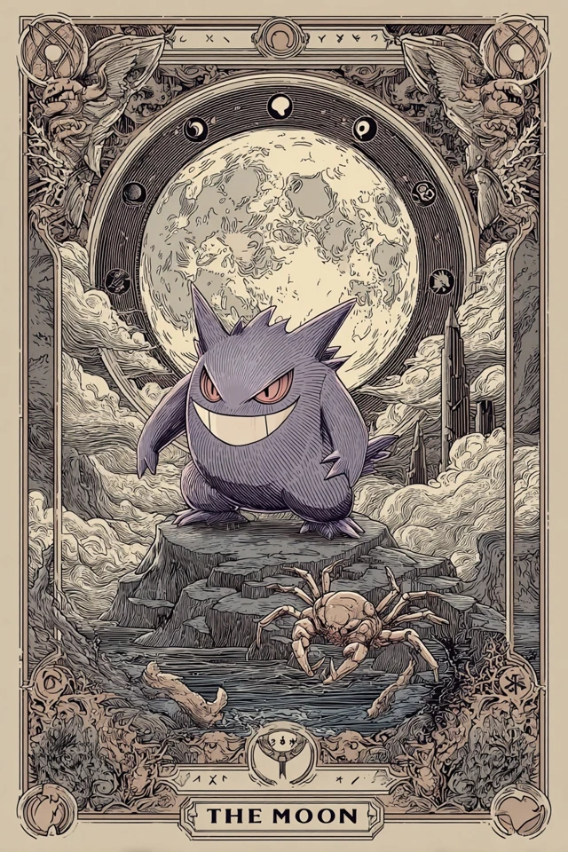 Pokemon Gengar Moon Tarot Card Illustration