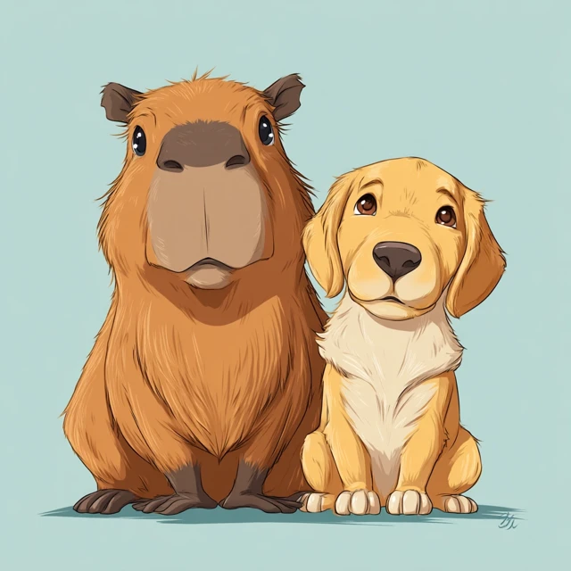 Capybara and Golden Retriever Cute Cartoon Avatar