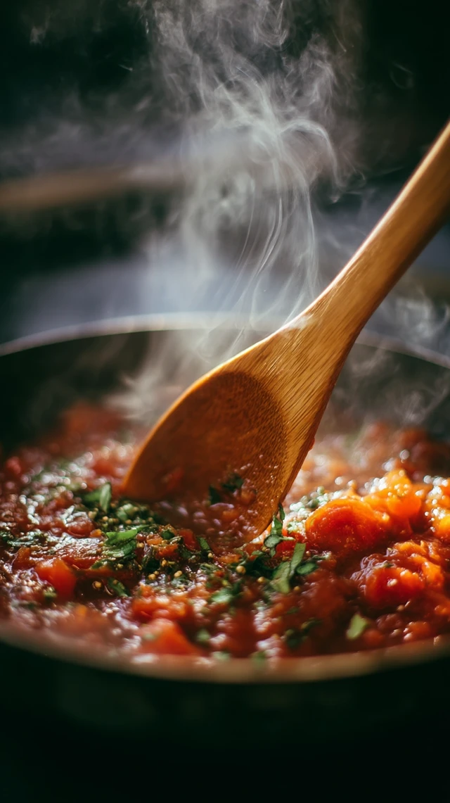 Tomato Sauce Cooking Close Up Rustic Style