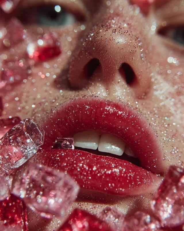 Pop Art Macro Photograph Glossy Lips Girl Sparkles