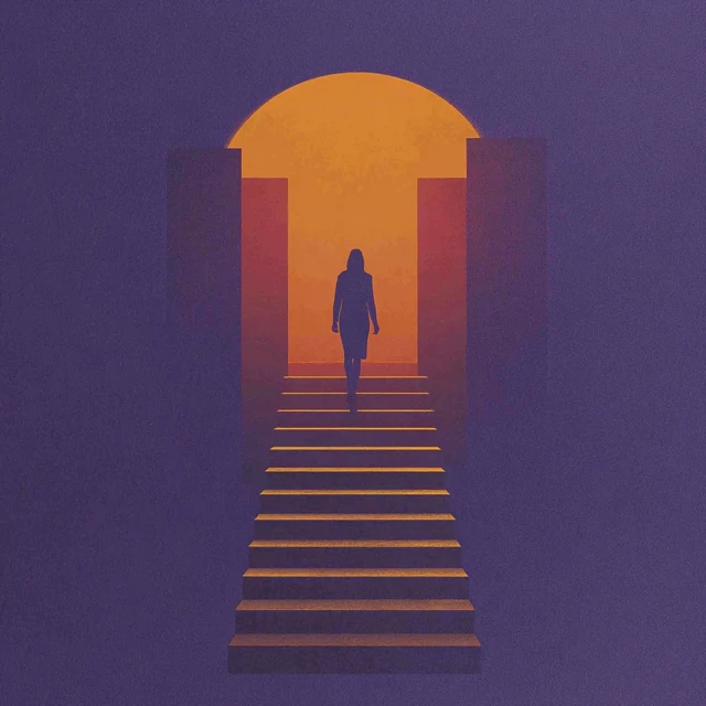 Spiritual Journey: Woman on Golden Staircase