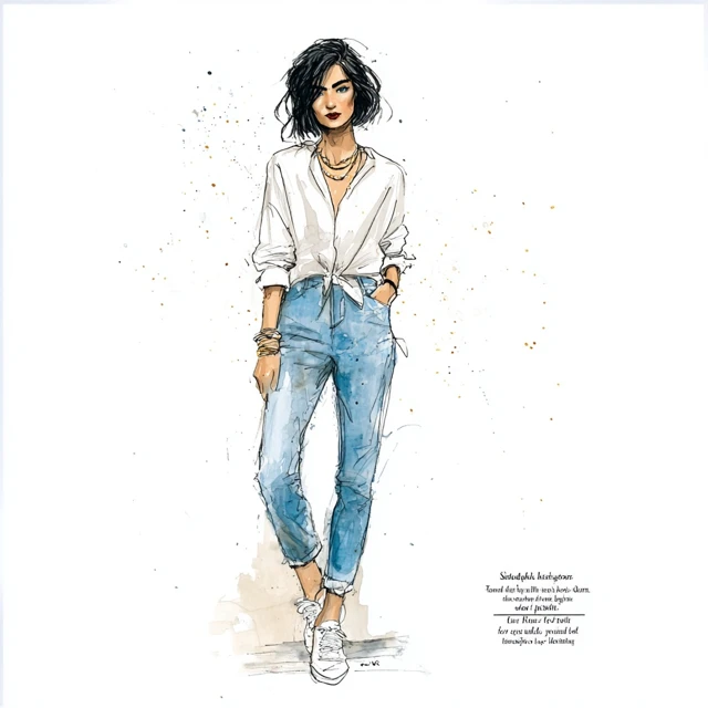 Fashion Illustration Watercolor and Ink Chic Modern Woman