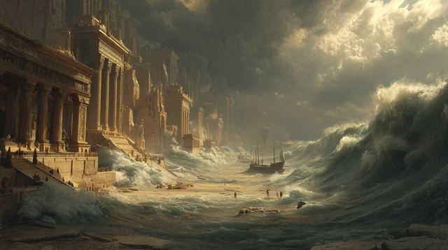 Great Flood Concept Art: Tsunami Over Ancient City