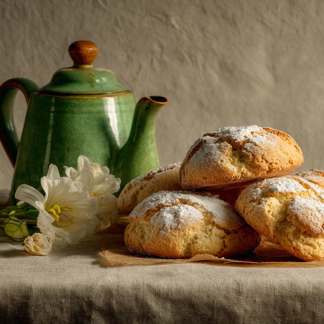 Freshly Baked Bread with Sugar and Tea
