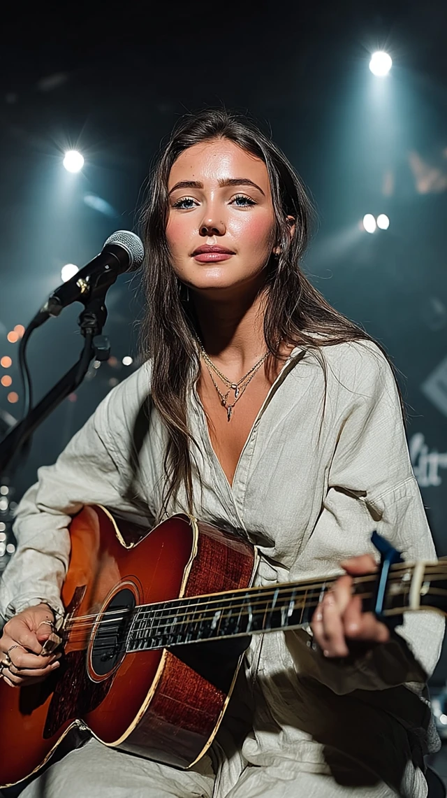 Acoustic Concert: Woman Singing with Guitar
