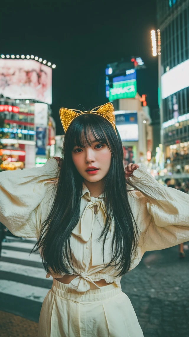 Korean Woman in Shibuya Tokyo Night Photo